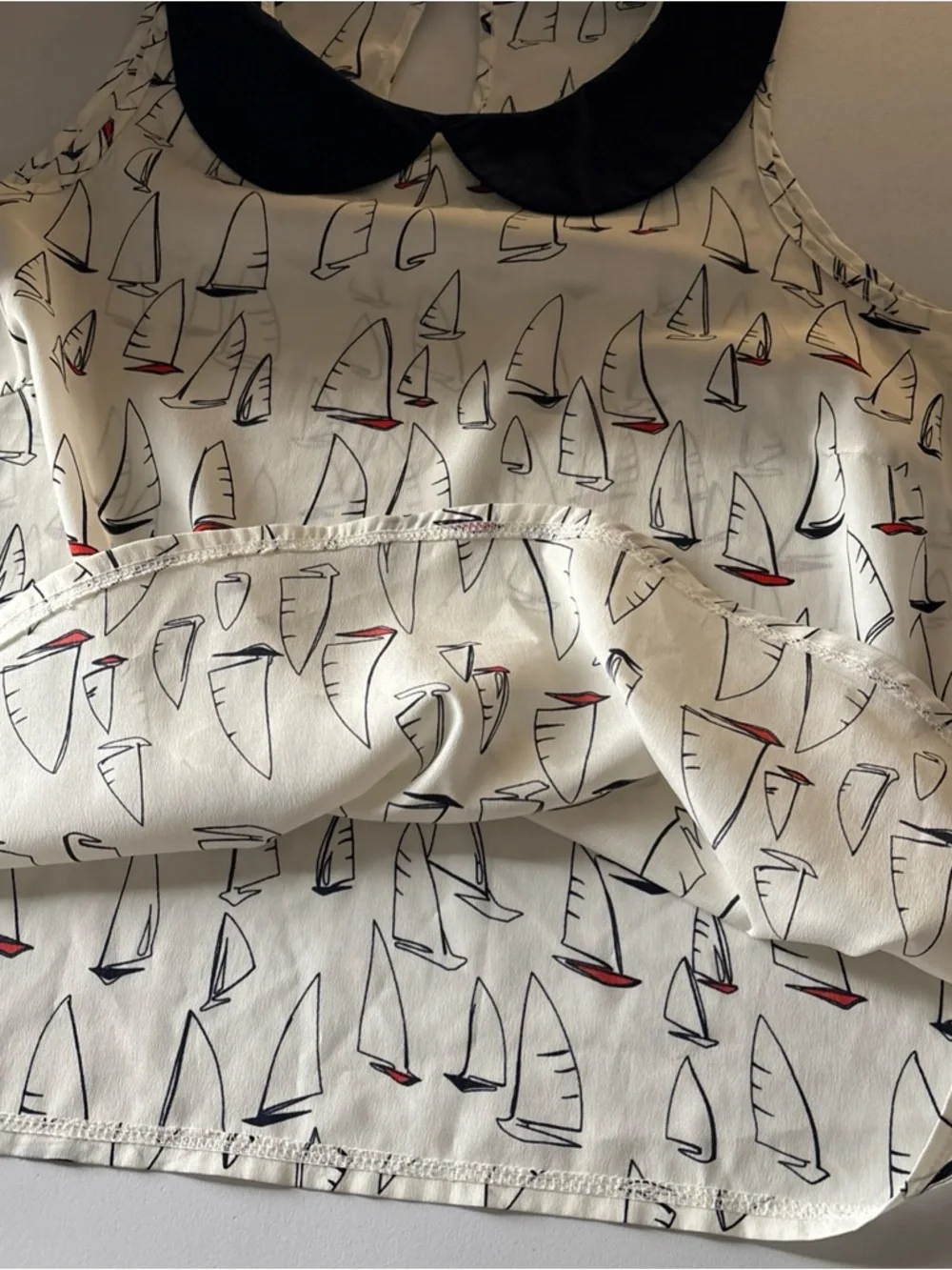 Sz XL plus sizes Forever 21 Navy and White Sailboat Print Blouse broken button - Picture 16 of 16